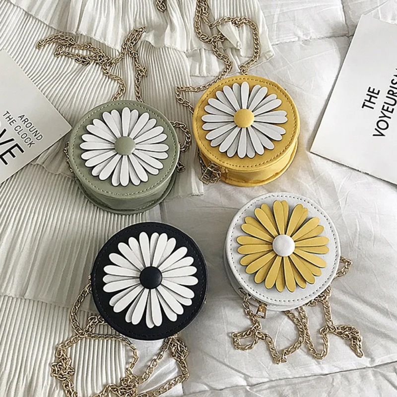 Женская сумка кошелек модная новинка персональности корейского ретро маленькая маргаритка плечевая сладкая цветочная молния круглая цепочка сумка!