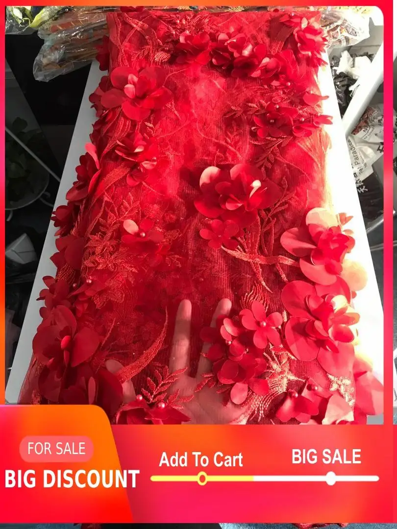 Лидер продаж большое кружево красный цвет 3d цветочное вышитая ткань приятный