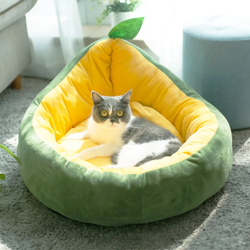 

Симпатичный диван в форме фруктов, мягкая и теплая Лежанка для собаки зимой, удобное спальное гнездо для кошки, наполненное хлопковым моющи...