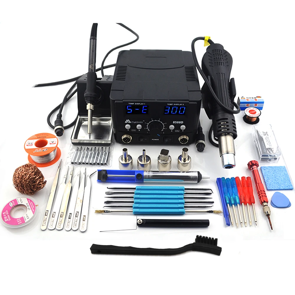 8588D SET6 Двойной цифровой дисплей 2 в 1 800 Вт фена 8588D ESD паяльная станция светодиодный цифровой паяльная станция Обновление с 8586 - Цвет: 8588D SET6