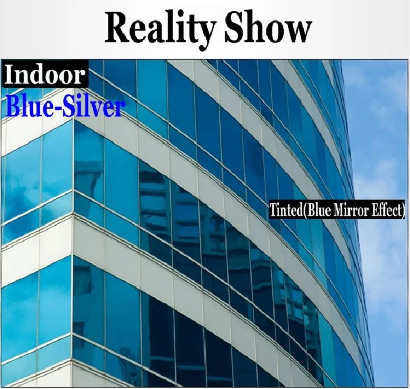

8m Length Thermal Insulation Glass Film Decorative Anti-UV One Way Mirror One Way Perspective Durable Removable Film Blue Silver