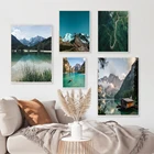 Скандинавский природный пейзаж, настенный постер, принты гор, озера, лодки, Скандинавская живопись, декоративная картина, Современный домашний декор