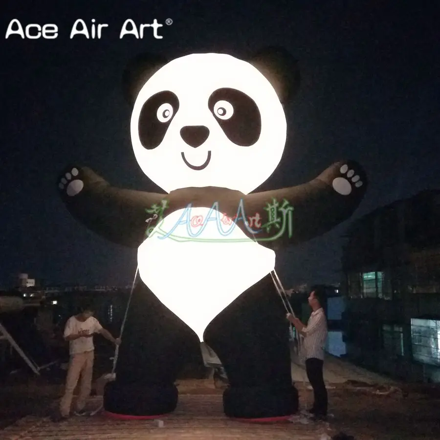 

5m H White led panda model inflatable pande relica,animal cartoon standing for Sypurus