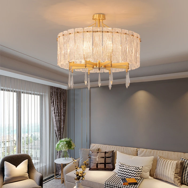 

Modern Copper Chandelier Wrought LED Chandeliers Lighting Fixtures LED Hanging Lamp With Glass Shade For Living Room