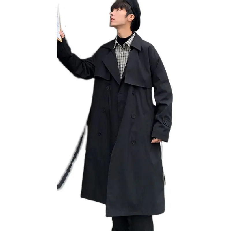 

Spring Cotton Trench Coat Men's Fashion Retro Casual Long Coat Men Streetwear Korean Oversize Windbreaker Jacket Mens Overcoat