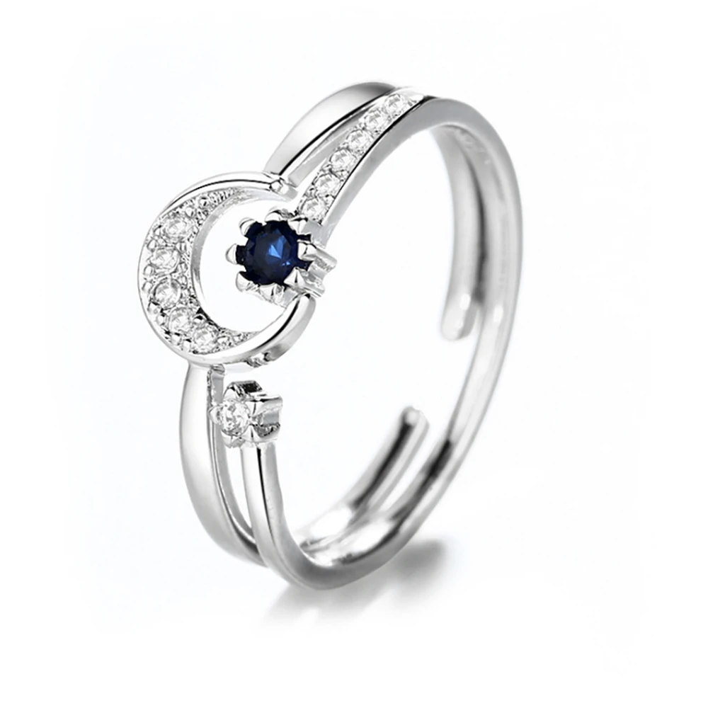 

New Arrival Combination Love Moon Rings Blue Crystal Stackable Engagement Wedding Rings Set For Women Friends Jewelry