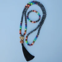 edothalia new 7 chakras mala bead necklaces women lotusnepal bodhi labradorite bead charm necklace meditation yoga necklace