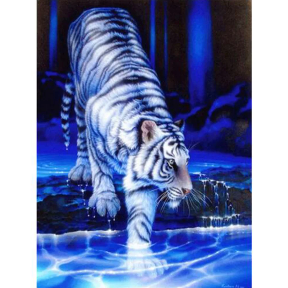 

5D DIY Diamond Painting Animal Embroidery Cross Stitch Kit Blue Tiger of Rhinestones Handmade Mosaic Home Decor Gift