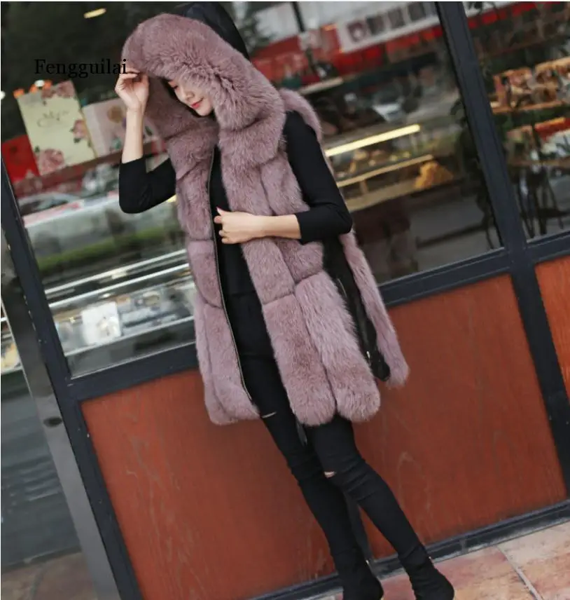 Зимняя женская куртка жилет из искусственного лисьего меха пальто меховой с