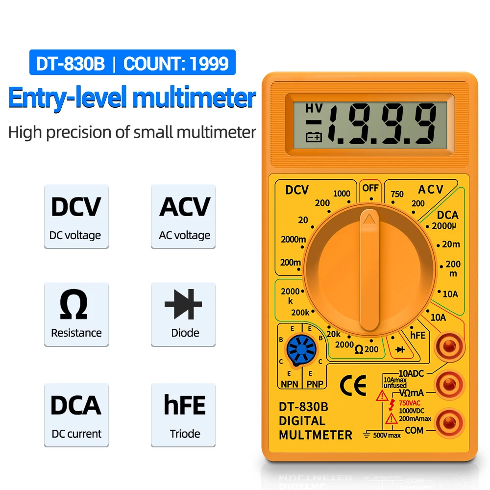 Портативный цифровой мультиметр DT830B мини-вольтметр амперметр с ЖК-дисплеем