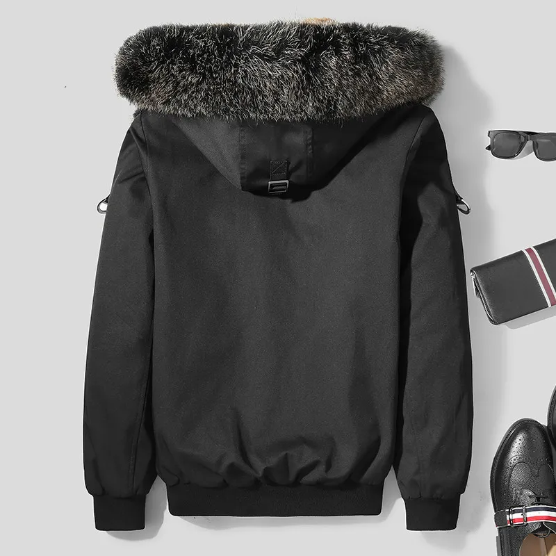 

Mens Mink Coat Parka Real Men Winter Jacket Raccoon Fur Collar Short Coats 2020 Luxury Parkas L18-6603 KJ1308