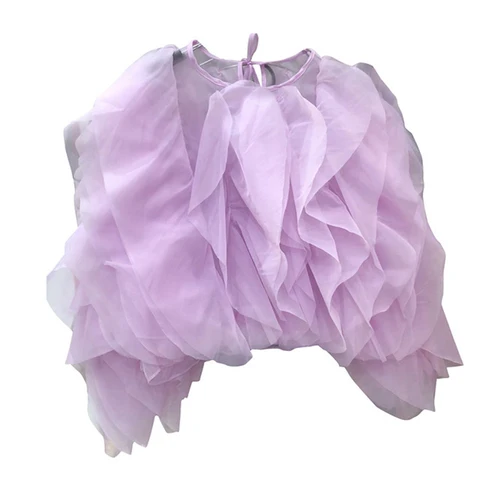 TWOTWINSTYLE Vintage Patchwork Ruffle Shirt For Women O Neck Lantern Long Sleeve Solid Elegant Blouse Female Fashion New Style