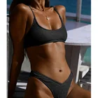 Купальник с высоким вырезом, женский купальник, новинка 2022, черный купальный костюм, бикини в рубчик, сексуальный комплект бикини, стринги, пуш-ап, летняя пляжная одежда