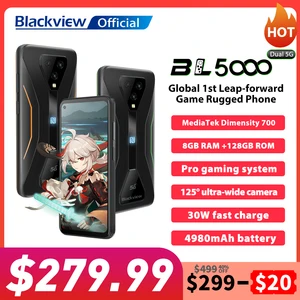 Blackview BL5000 Dual 5G Smartphone IP68 Waterproof 30W Fast Charge
Rugged Gaming Phone 8GB+128GB 4980mAh Global Mobile Phone