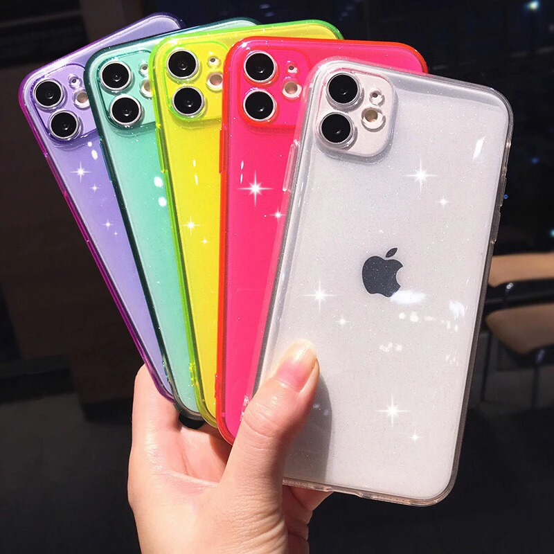 Флуоресцентный Прозрачный чехол для телефона iPhone 11 Pro X XR XS Max 8 7 6s Plus SE 2020 мягкая