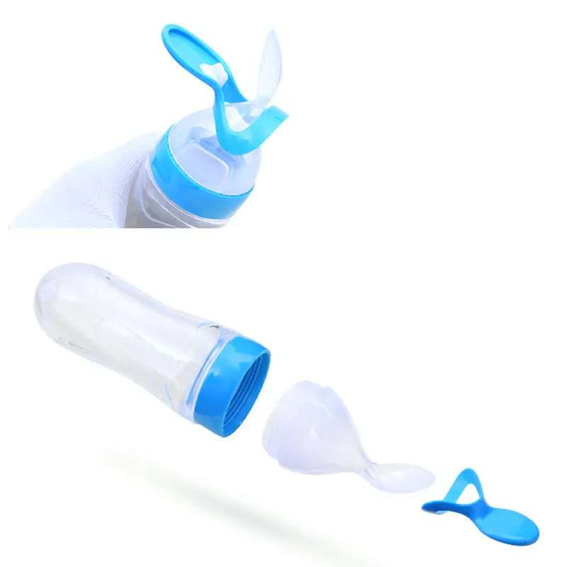 Silicone Squeeze Feeding Spoon 6 Months+ 3oz/90ml Baby Food Dispensing Feeder Infant Travel Feeders for Cereal | Мать и ребенок