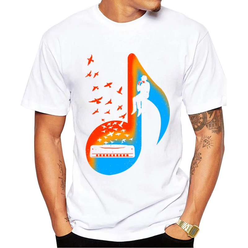 

Short Sleeve Men T-Shirt Hipster Music Harmonica Player Printed Tshirts Fashion T Shirts Cool Essential Tee