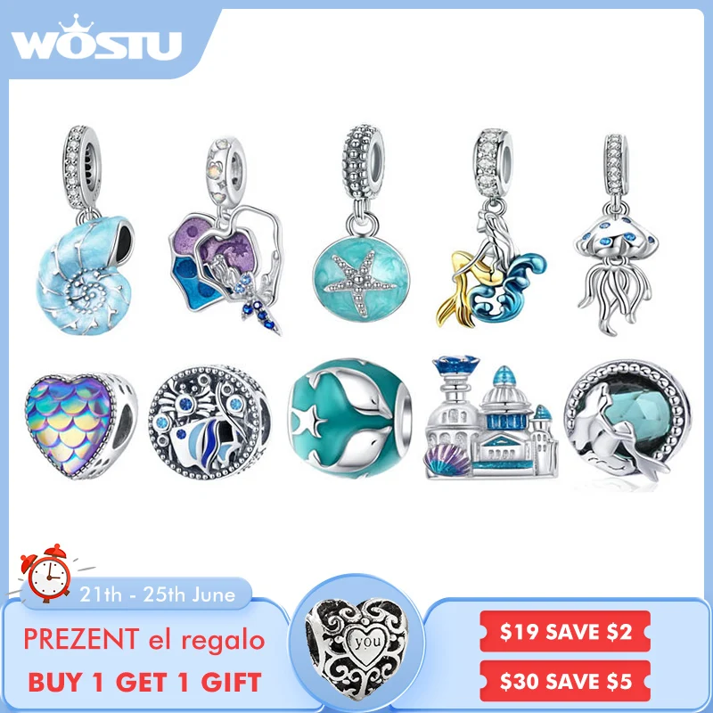 WOSTU Лето Новинка 100% Серебро 925 пробы синий кулон ракушка амулет подгонка сделай