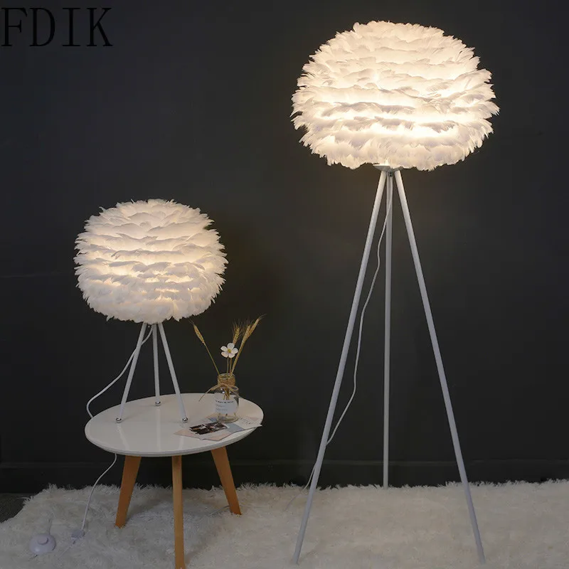 

Nordic Creative Feathers Floor Lamp Bedroom Living Room Study Tripod Standing Lamps Home Decoration Luminaire Lighting Fixtures