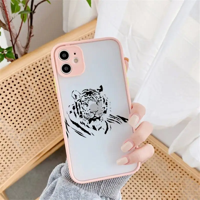 

Tiger Head Tattoo Phone Case For IPhone 12 11 Pro Max XR XS Max X SE2 6s 7 8 Plus Hard Shockproof Pink Case