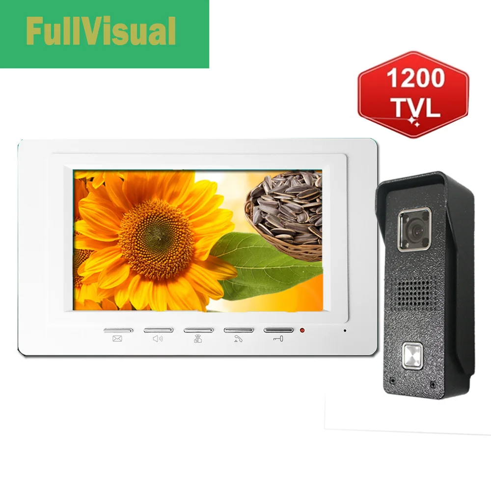 Fullvisual  7 Inch Video Doorbell Intercom Video Door Phone Camera Dual Way Talk Unlock 1200TVL Metal Outdoor Unit IR Night View