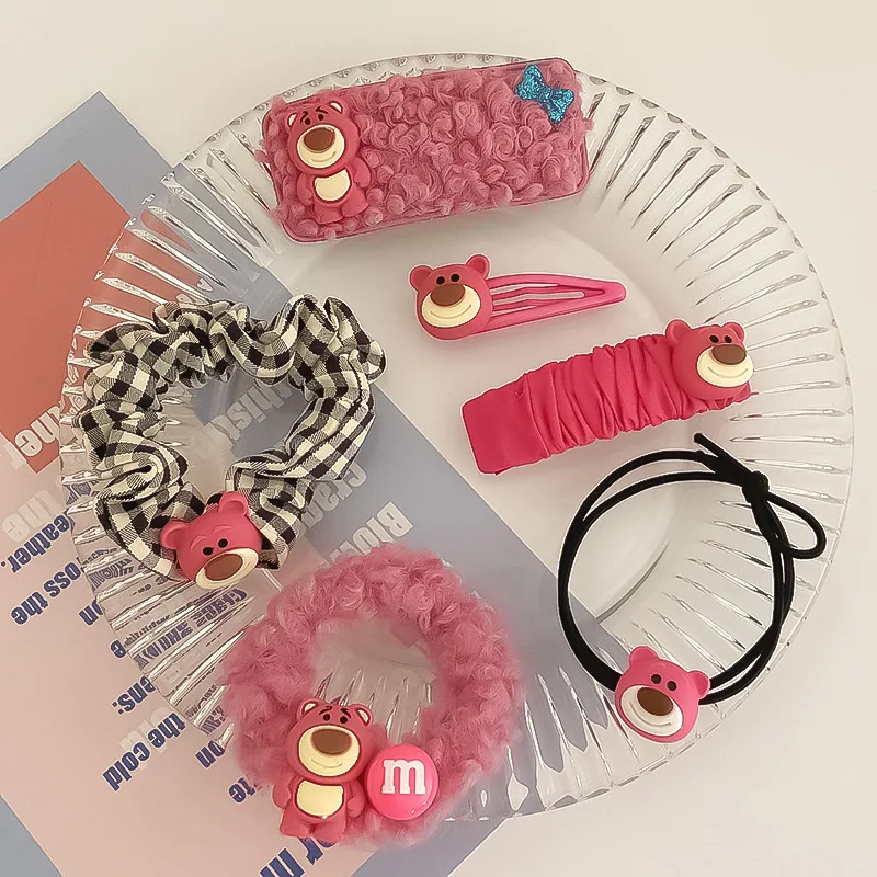 

Strawberry Bear Hair Rope Hairpin Corduroy Large Intestine Hair Tie Plaid Dragon Fruit Color Hair Rope Girl Hair Accessories