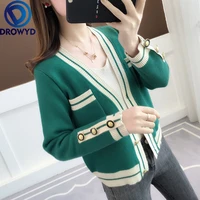 women green cardigan sweater 2020 fall soft cotton loose knitted hot tide v neck thick winter korean casual simple chic jacket