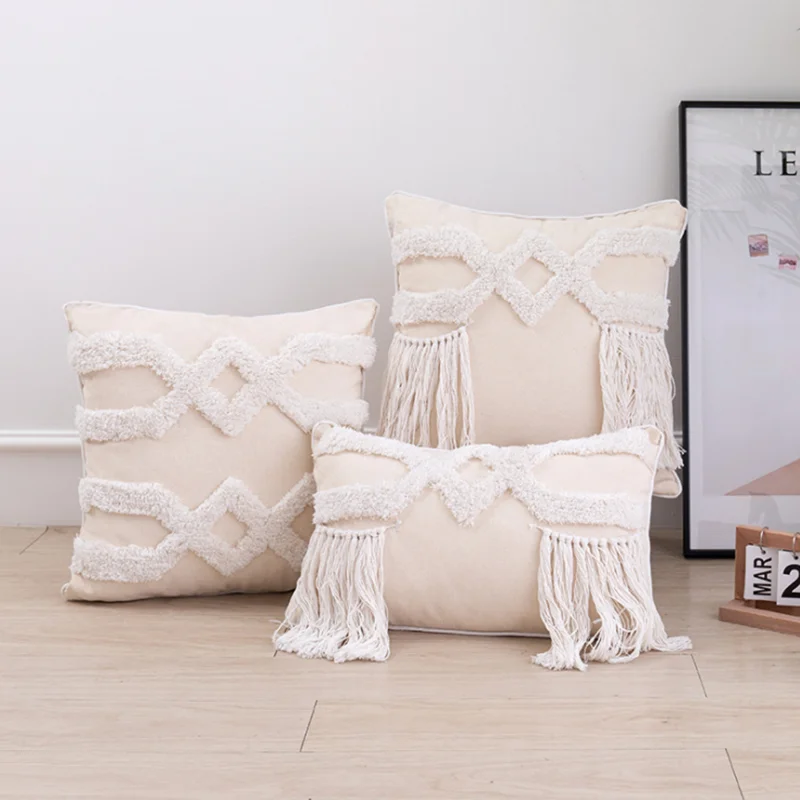 

Homestay INS Cushion Cover Geometric Embroidery Tufted Decorative Pillows Moroccan Style Home Decor Sofa Chair Seat Pillowcase