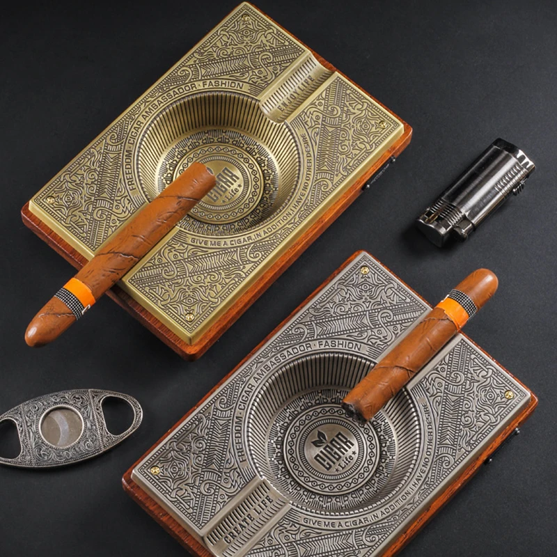 Ретро Титан сплава пепельница для сигарет дома деревянные металлическая