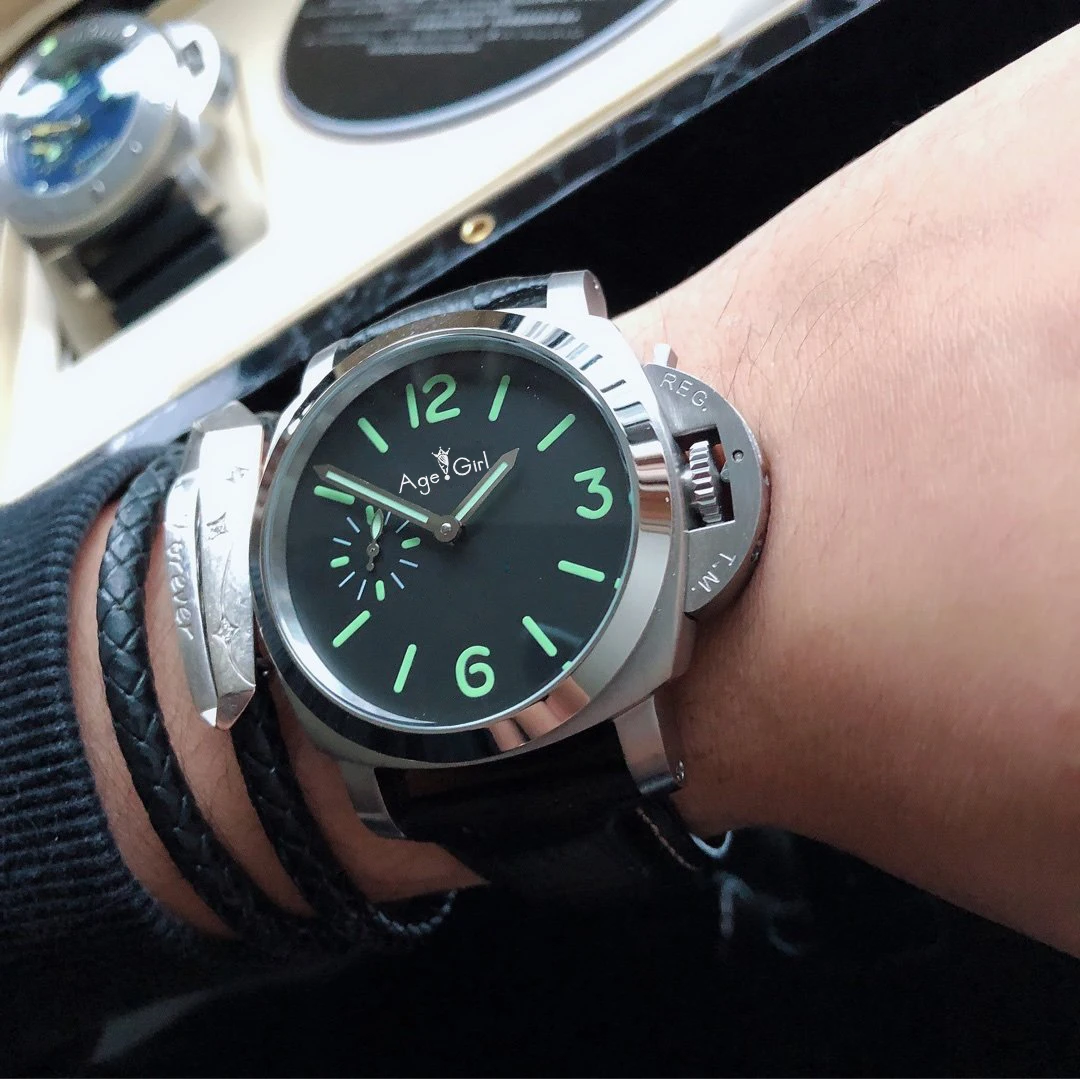 

44mm Classic New Men Automatic Mechanical Sapphire Stainless Steel 1950 3 Days Luminous Green Dial Black Leather Watch AAA+