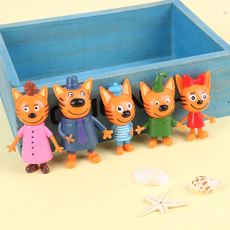 

5pcs/lot Three Little Kittens Action Figure Toys Russian Cartoon Anime Mini Happy Cats Doll For Children Christmas Gift