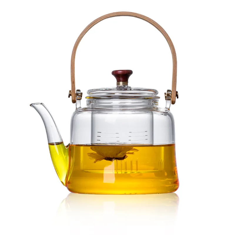 Утолщенный стеклянный чайник термостойкий для цветов с фильтром из нержавеющей