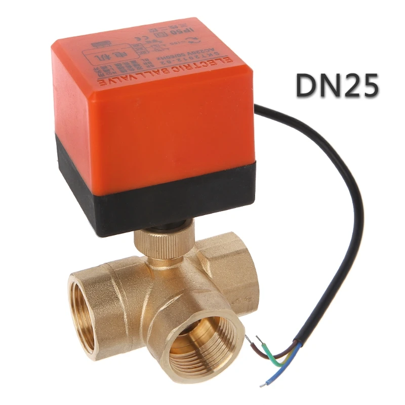 AC 220V DN15 DN20 DN25 3-ходовой моторизованный шаровой клапан электрический три линии
