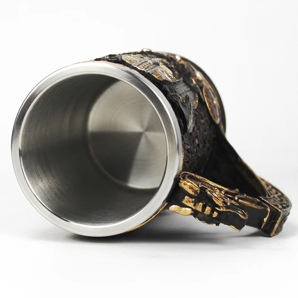 

Drakkar Viking Tankard Mug 304 Stainless Steel Insert Resin Nordic God Odin Coffee Beer Mugs Cup Halloween Birthday Gift 600ml