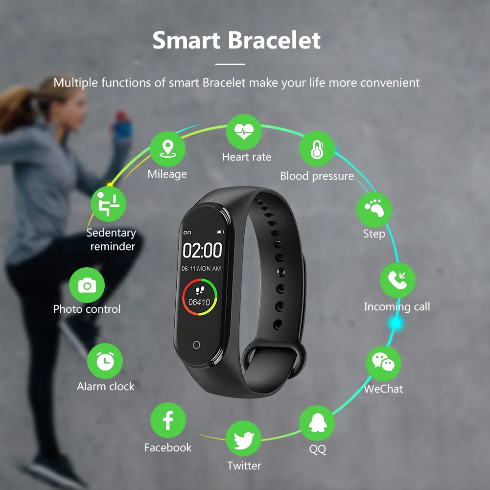Мужчины Женщины Спорт M4 BT Bluetooth 4.0 Браслет Monitor Wristband сердечного ритма Фитнес Sleep
