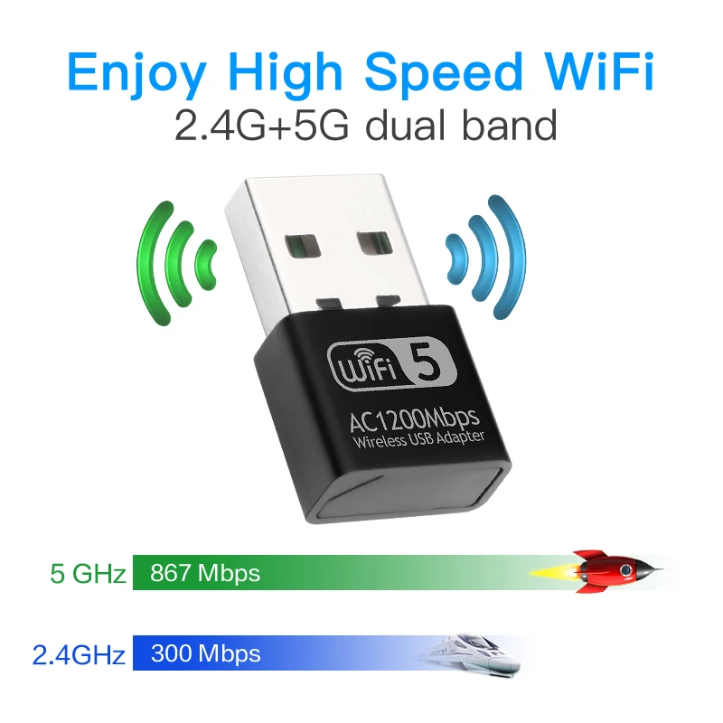 Миниатюрный USB Wi-Fi адаптер 1200 Мбит/с сетевая Двухдиапазонная 2 4G/5 ГГц Ethernet