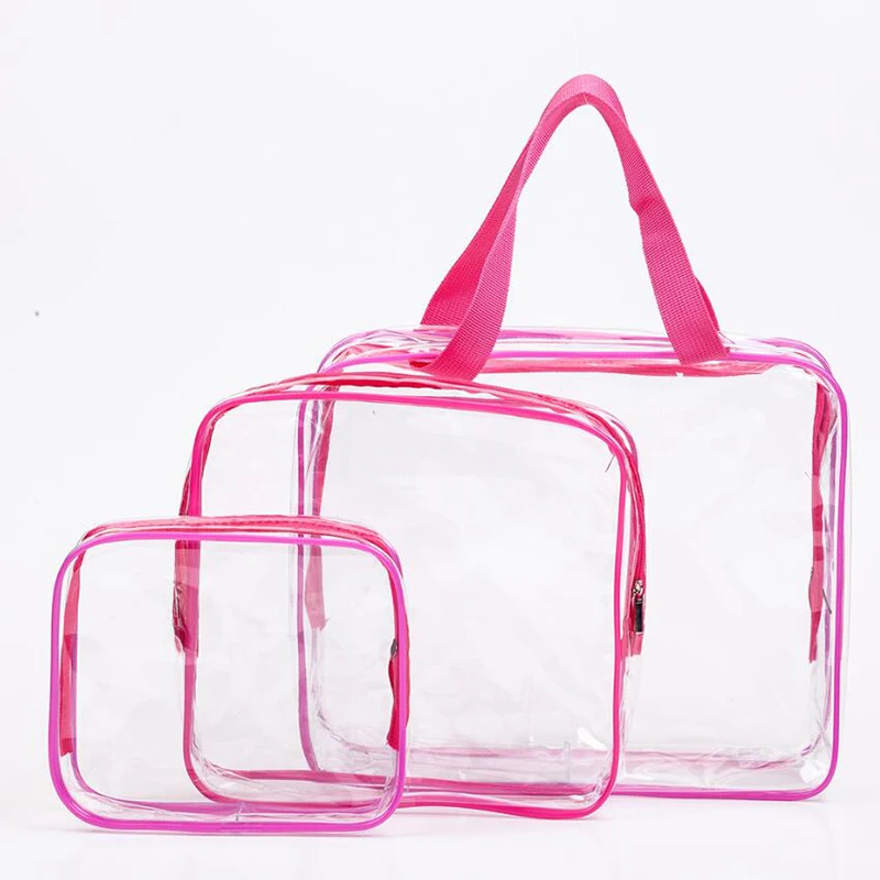 

Storage Bag Washing Cosmetic Beauty Box Transparent Pvc 3pcs/set Zipper Casual Letter Multifunctional Clyine