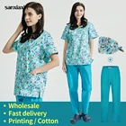 Оптовая продажа Pet Shop скрабы Топы лаборатории пыли спа-Униформа салон красоты Рабочая одежда животного с цветочным принтом скрабы униформа новый