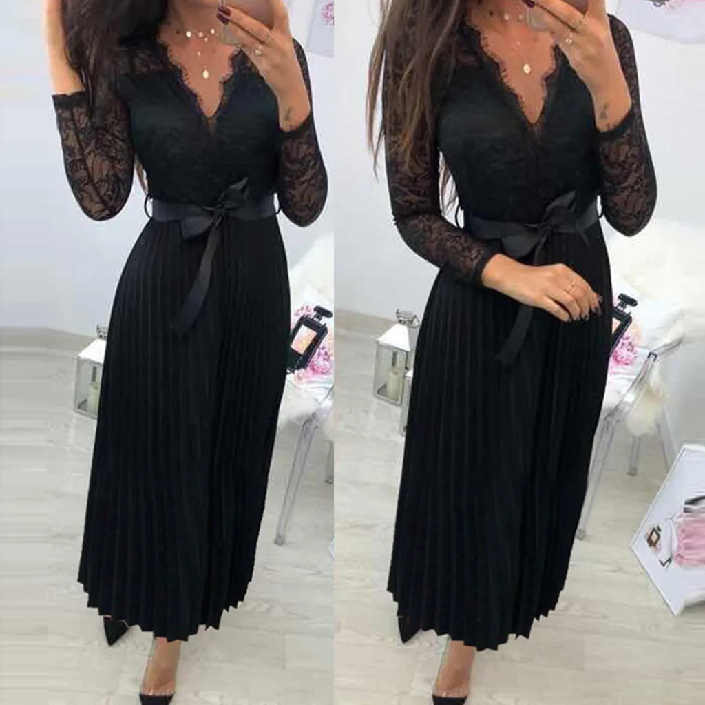 Новинка женское однотонное кружевное платье SAGACE с длинными рукавами элегантное