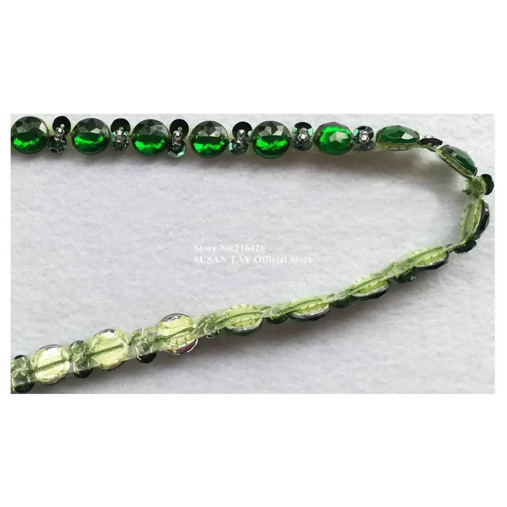 1yard x New Sew-on Handmade Dark Green Beaded Sequin Stoned Ribbon Lace Trims Dancing Dress Costume Bridal Wedding DECOR BT76Y | Дом и сад