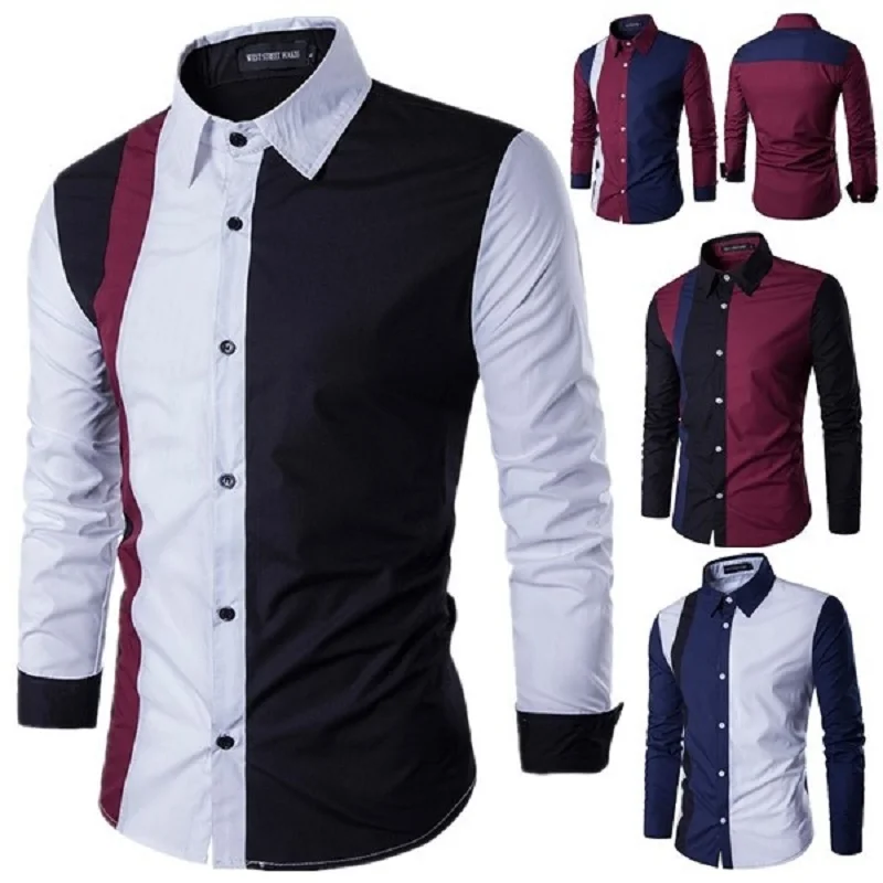 

Zogaa 2021 Autumn Fashion Patchwork Men's Shirts Long Sleeve Turn-down Collar Casual Dress Shirts Sexy Slim Fit Camisas Hombre