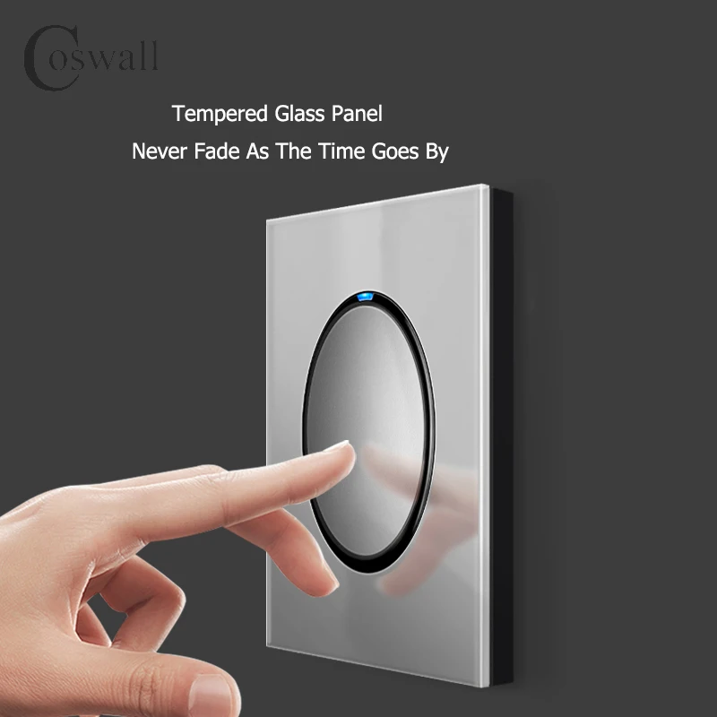 Настенный выключатель COSWALL R11 серая стеклянная панель европейская французская