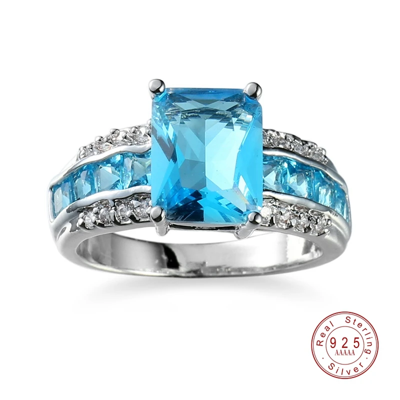 2019 New Fashion Crystal Wedding Ring with Big Ocean Blue Zircon Cut Surrounded by AAA Austrian CZ for Women Jewelry rings Gifts | Украшения