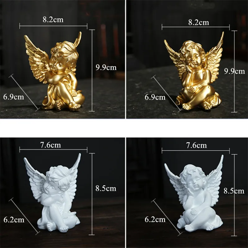 

2Pcs/Set Nordic Style Golden Angel Ornaments Resin Figure Sculpture Photograph Props Home Tabletop Decoration Birthday Gift