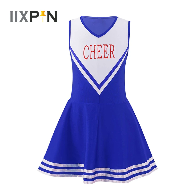 

Kids Girls Cheerleader Costume Jazz Dance Dress Sleeveless Letter Print School Sport Cheerleading Uniform Fancy Dress Outfit