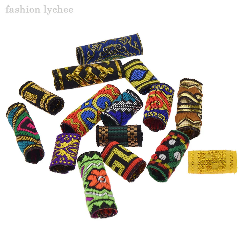 

fashion lychee 15pcs Mix Fabric Dread Dreadlock Beads Clips Cuff For Hair Braid Beads Tube Random Style Hair Accessories