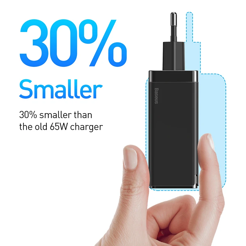 Baseus-Cargador GaN para Ordenador, Dispositivo de Carga R&aacute;pida para Port&aacute;til, iPhone 12 Pro, con USB, 65 W, 4.0, 3.0, Tipo C, PD, QC-2