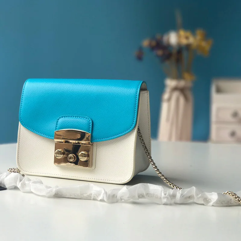 Blue and white Последняя Роскошная брендовая Классическая Кожаная маленькая квадратная сумка с цепочкой, сумка-конверт для женщин - Цвет: Blue and white