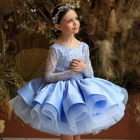 glitter blue flower girl dresses sequin baby girl dress puffy princess cute little baby dress kid birthday dress first communion