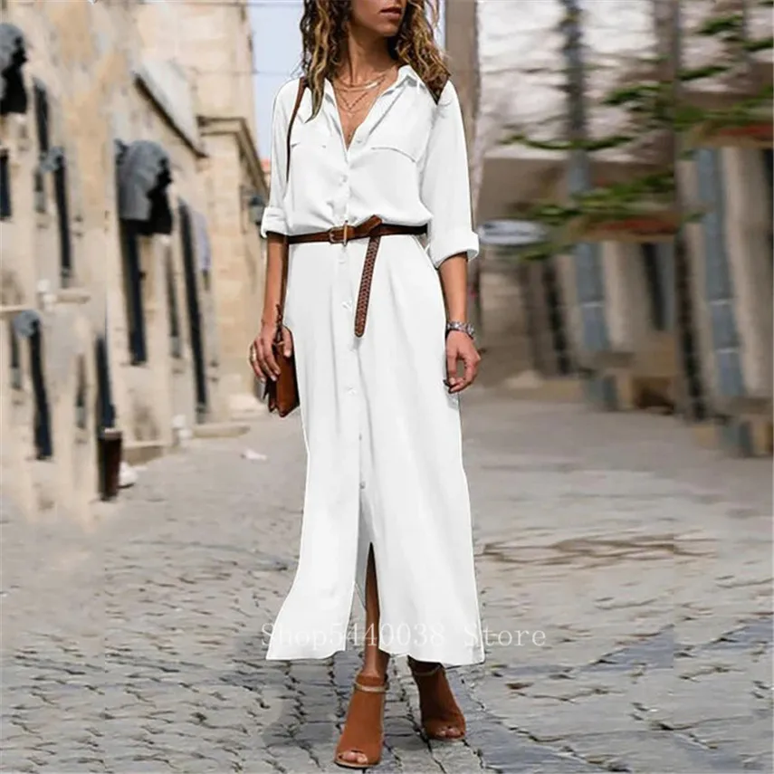 

Ramadan Turkish Robes Vestidos Muslim Women Dubai Elegant Fashion Abaya Long Sleeve Loose Buttons Shirt Dress Islamic Clothing